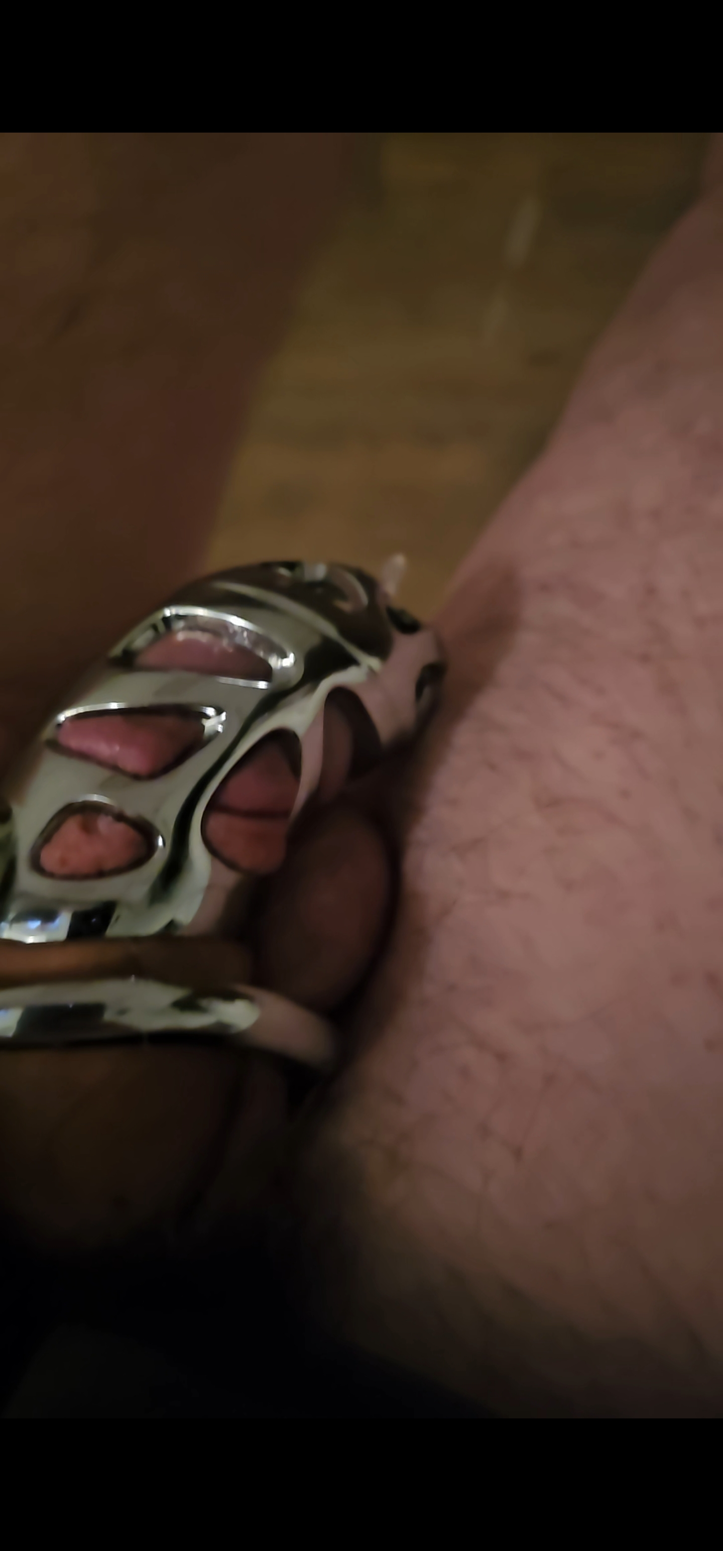 Vibrator on caged cock and a toy makes Fag dribble cum