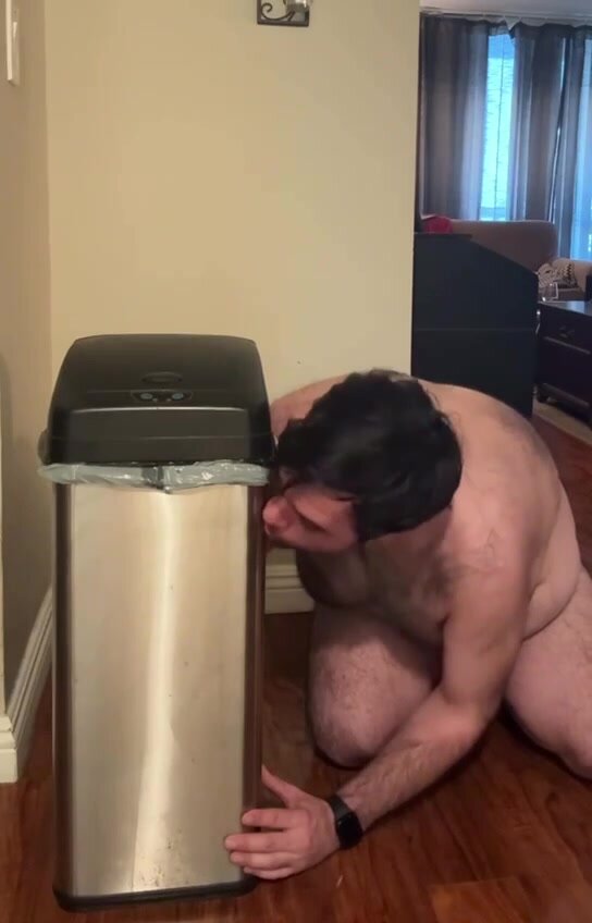 Faggot fucks trash can