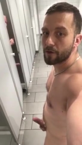 Pig naked and jerking in men's room
