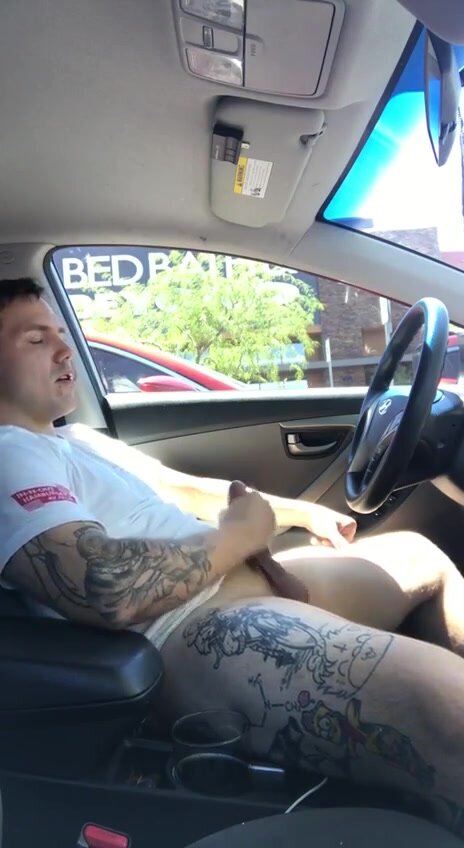 Tattoo guy car cum