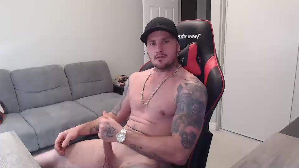 Tatted White Guy Jerks Off And Cums