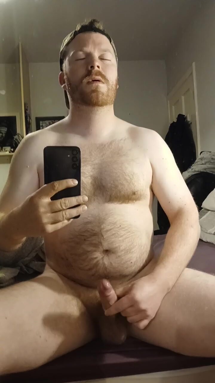 Horny hairy faggot strokes his cock