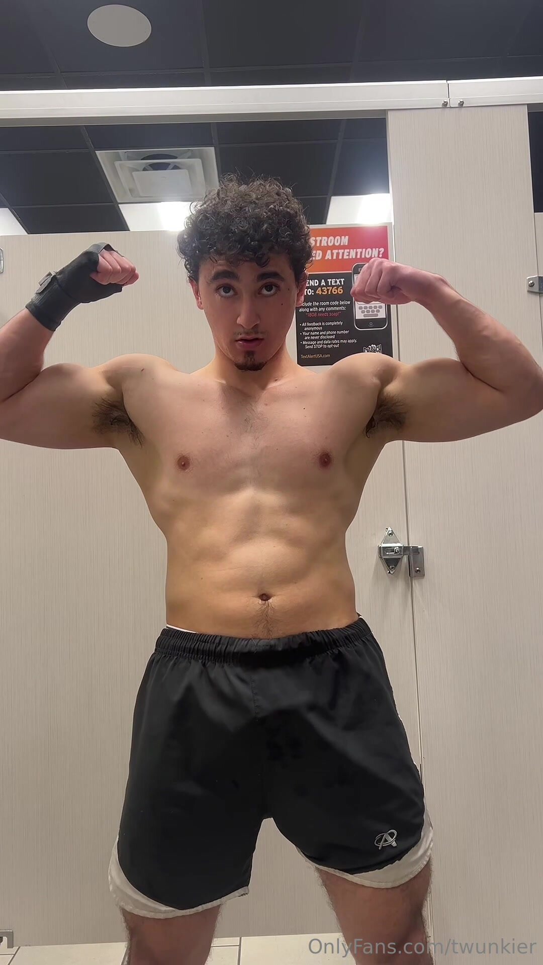 Naked hairy boy at gym