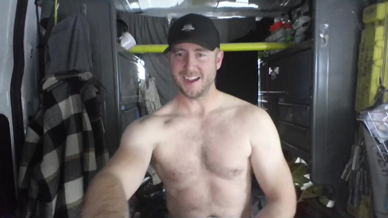 White Guy Cums In His Van