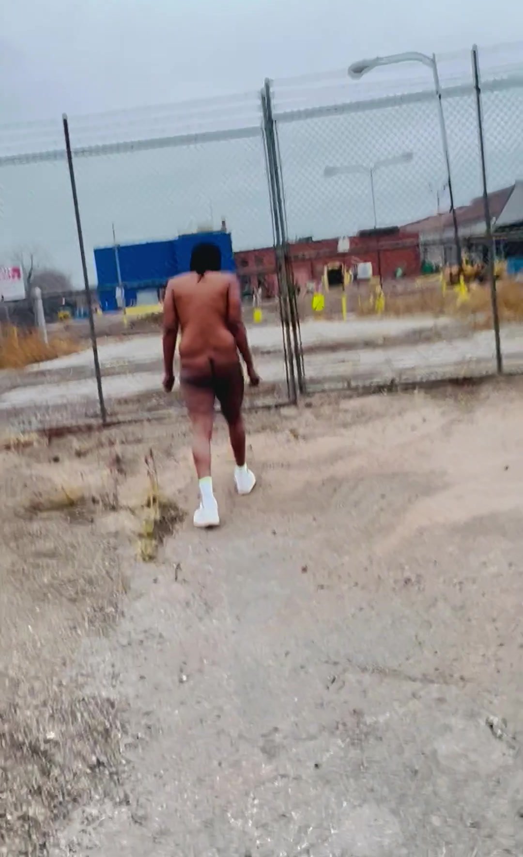 Chubby Cold Day Naked Walk to Show Butthole