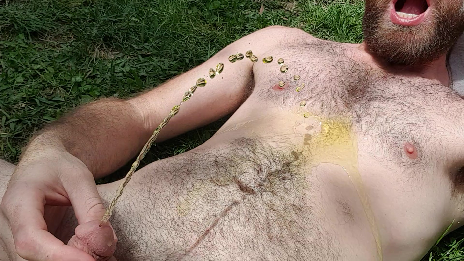 Pissing on myself in the backyard