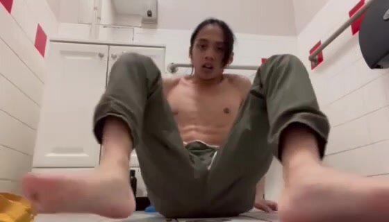 Gorgeous asian dude with a dildo
