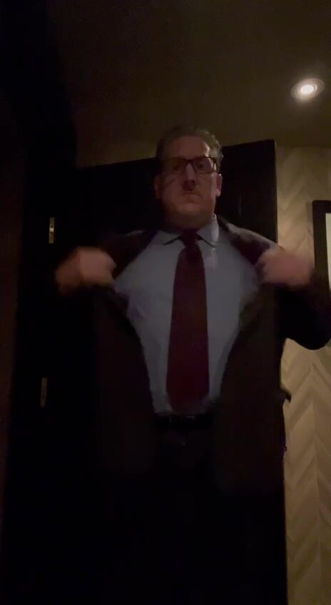 Daddy faggot takes off his dress clothes