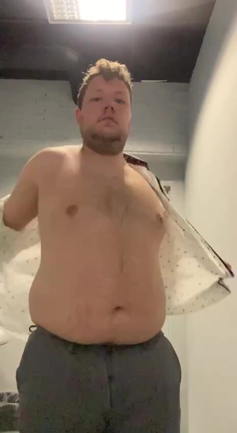 Chubby faggot takes clothes off to show his pig body
