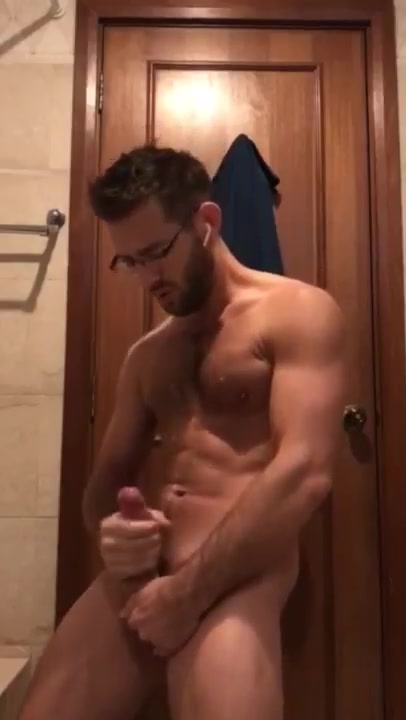 Hot bro with glasses jerking off