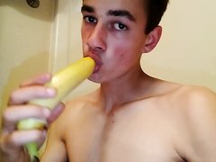 straight twink fucking himself with a big banana