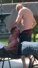 Piggy blowjob out on the patio