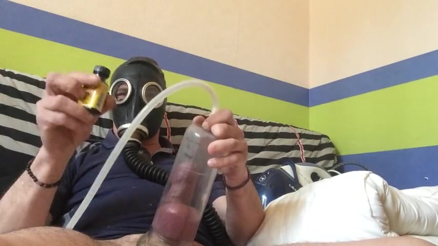 Hot daddy gas mask and pump play