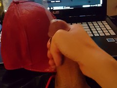 Blowing a nice load on my leather cap - hat