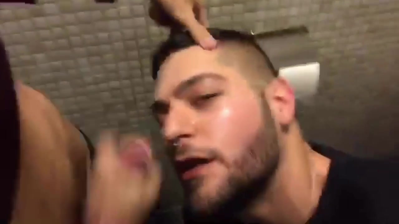 Pig in restroom getting good load to the face