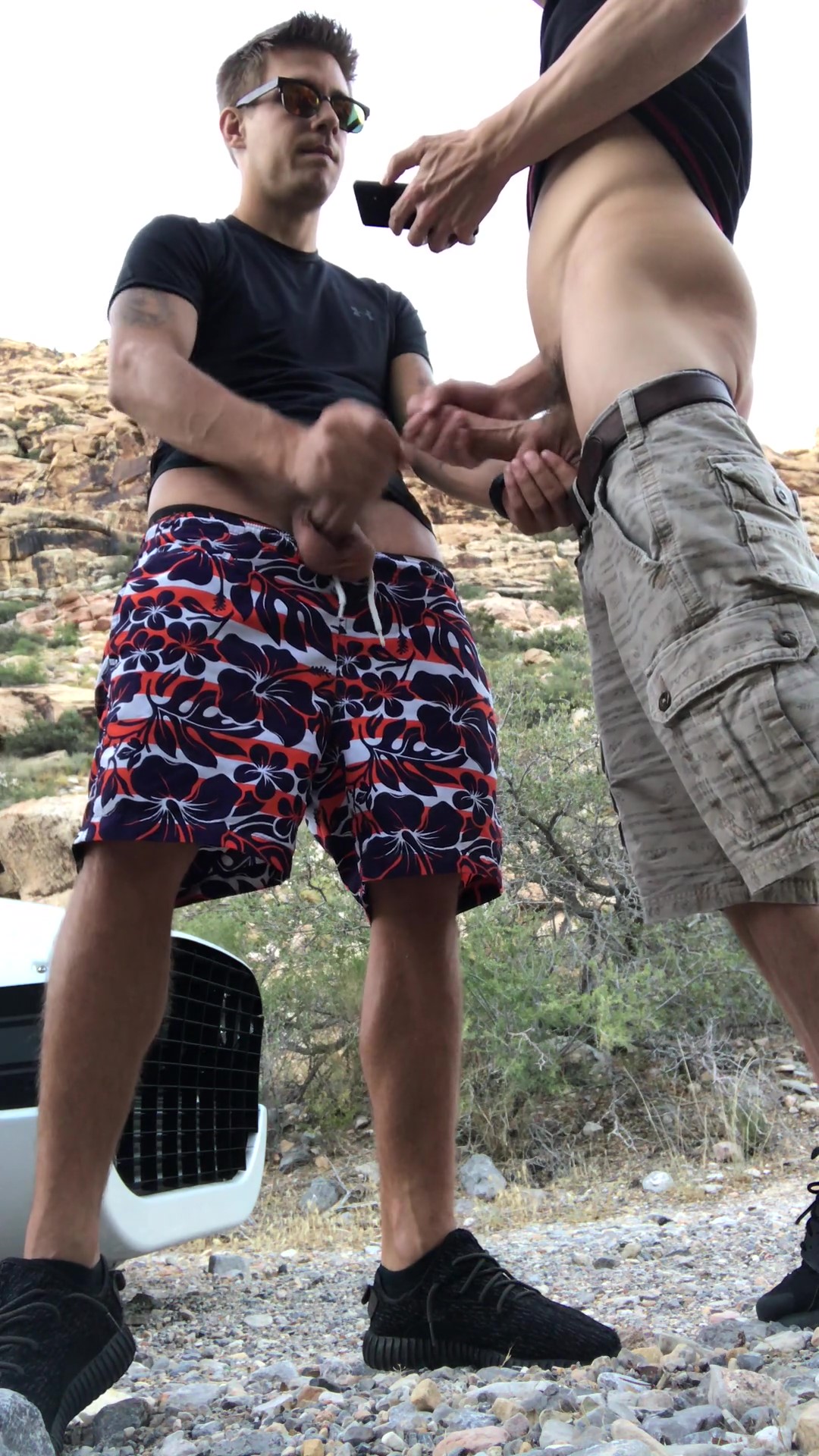 Sexy twinks suck and stroke in public