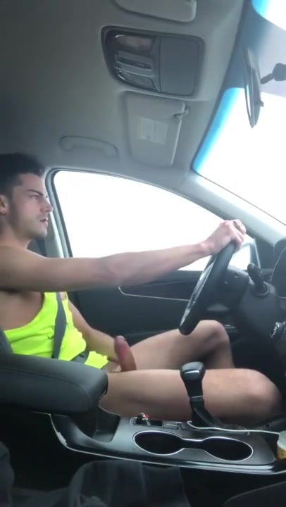 Young Guy Wanking while Driving