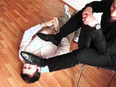 Handsome Master Forces His Shoe in Cuckold slave's Mouth and Face