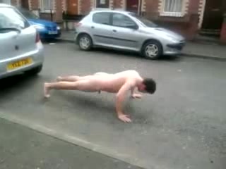 naked press ups in street public