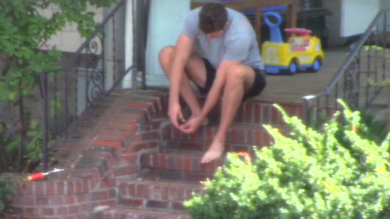 Candid Barefoot  - Neighbor on Steps