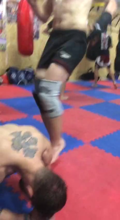 Wrestlers train with kicks