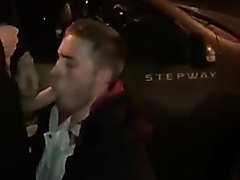 Pig throat fucked by taxi driver outside cab