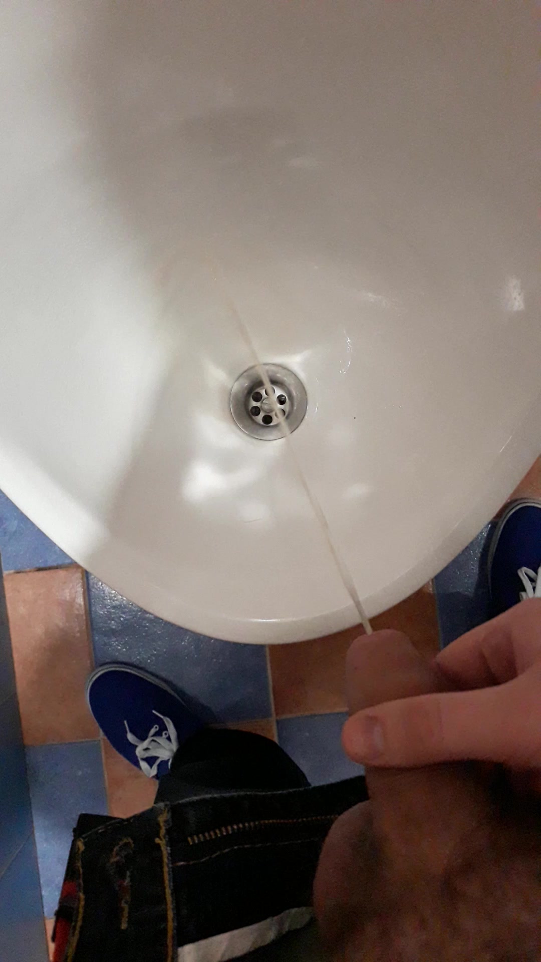 Daddy pissing in public urinal