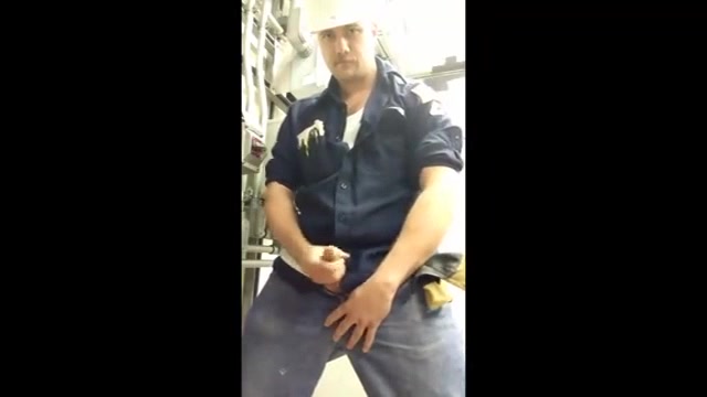 Worker pig busting a big nut on the job