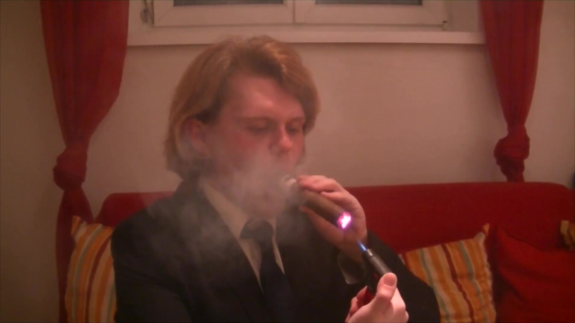 Boy Smoking a Cigar in Suit