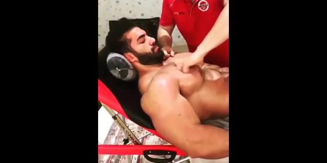Bodybuilder pec and abs massage 