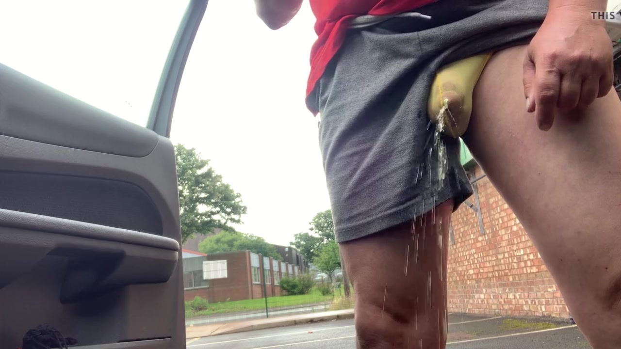 Pig pissing and cumming in the parking lot