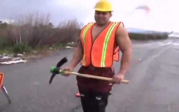 Straight Stripped / Uniform : Construction Worker Shows His Ass