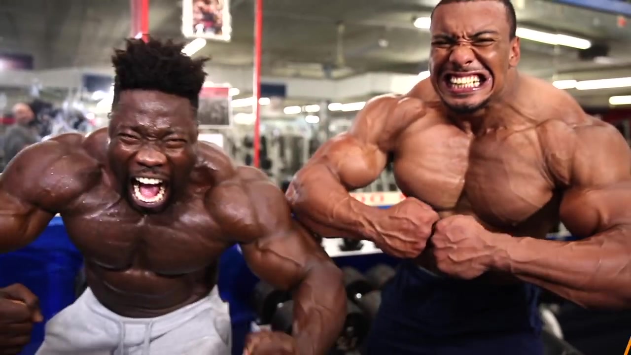 Larry Wheels flex his huge Muscles with his Buddy