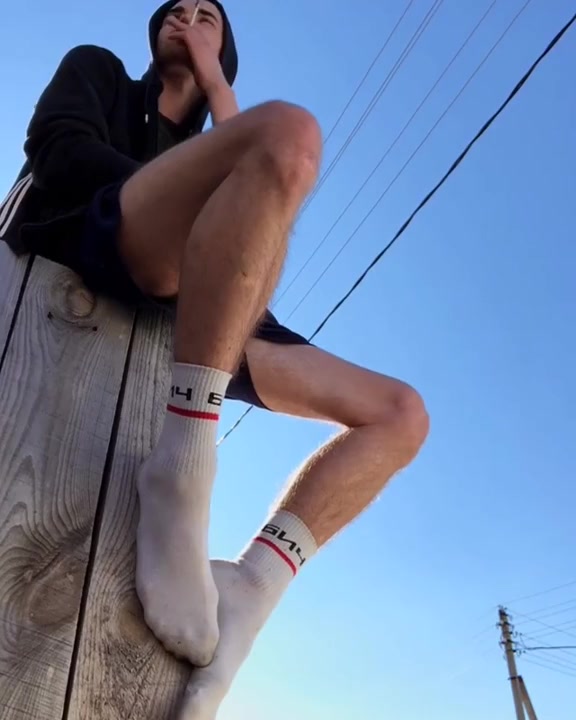 Teen boy smoke and dirty socks