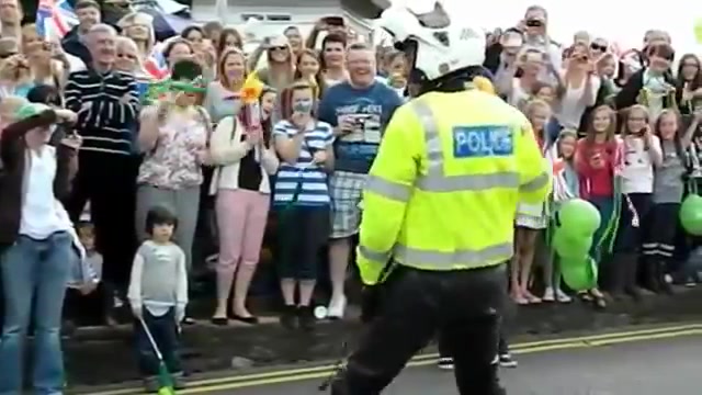 Brit traffic cop in leather dances