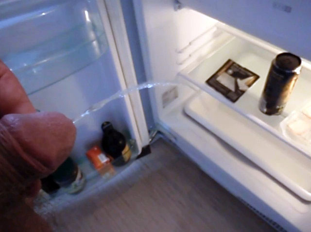 Dirty kink urinates in the fridge