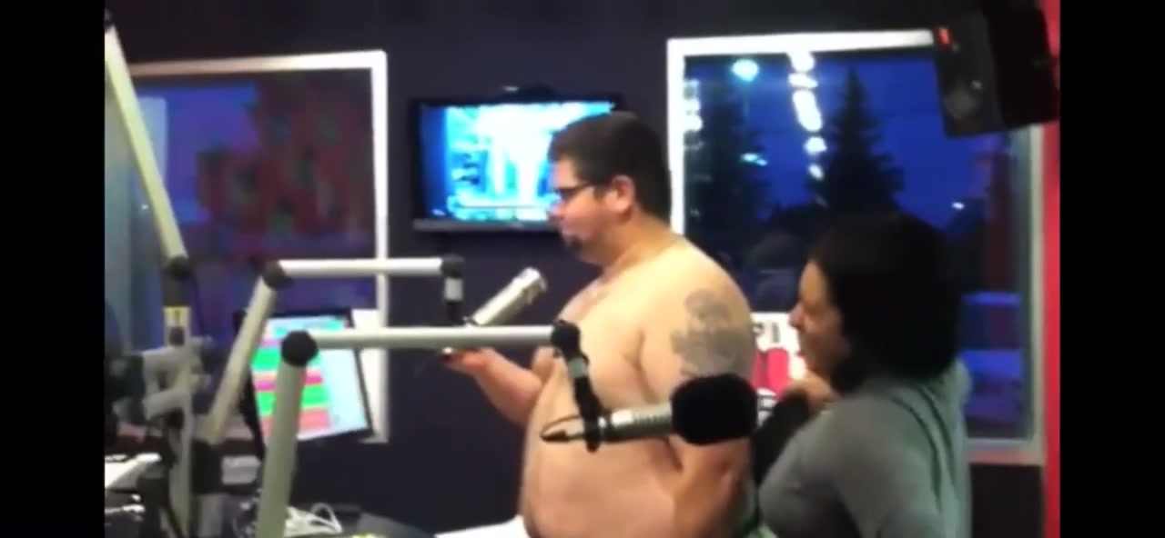 Shirtless fat guy gets wedgies