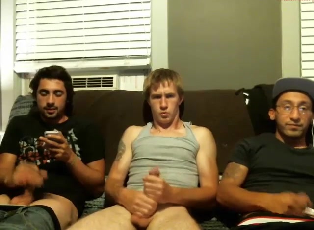 Three friends jerking big dicks together 1