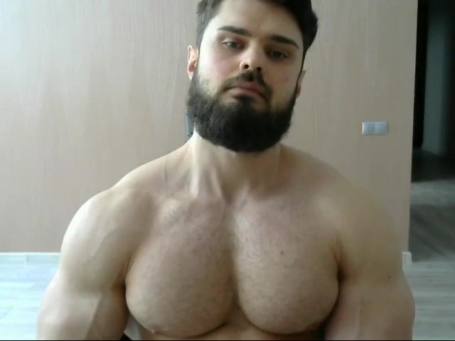 Hairy Guy Muscles Flexing  and jerking