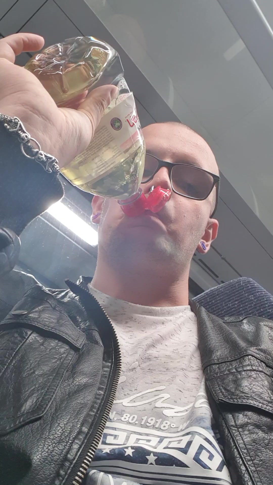 Drinking piss on train