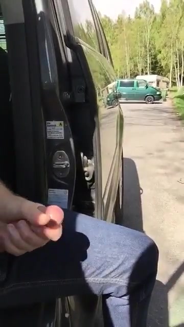 Pig busts a huge nut in parking lot