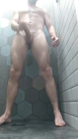 Huge cumshot in the gym showers