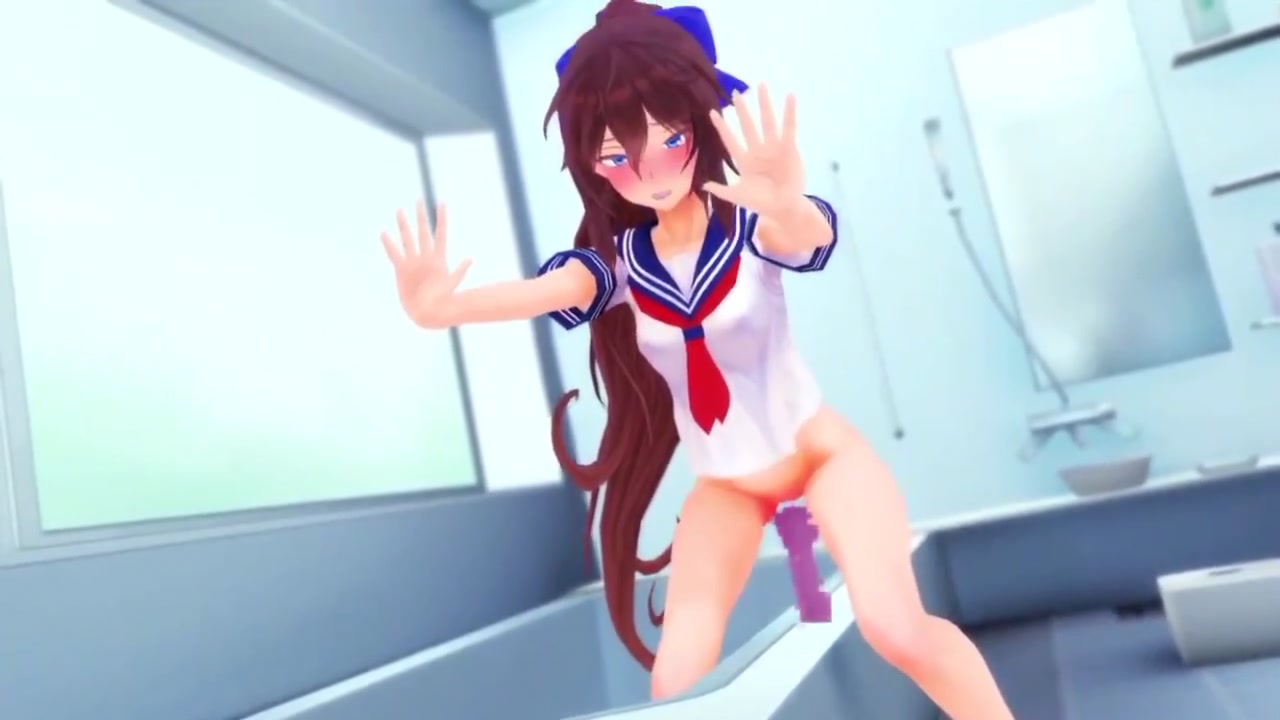 Anime girl pees on dildo