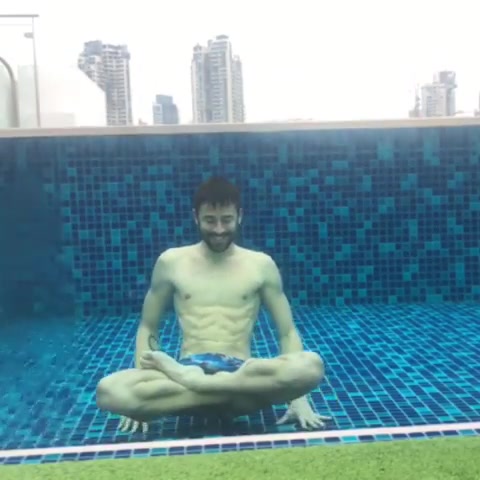 Upside down underwater barefaced yoga