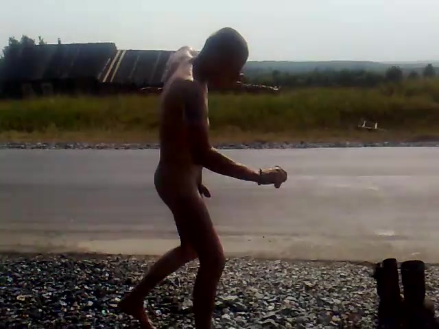 shower outside near the road naked public