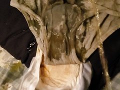 Pissing a soaked diaper and cum rag undies on my pillow