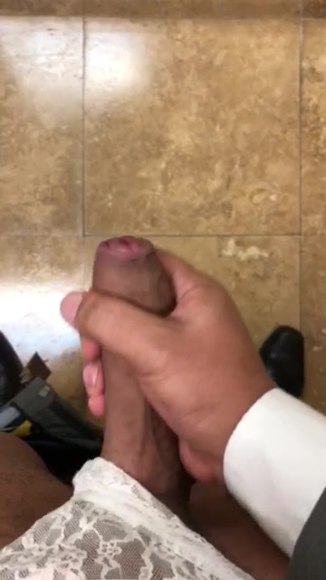 Wearing panties under his suit wanking in public restroom