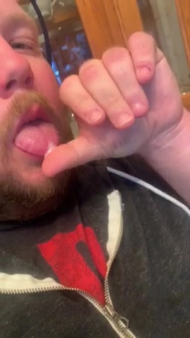Sexy fat guy eats creamy precum from foreskin