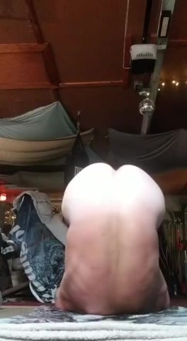 Fit dad doing naked yoga showing hole and balls