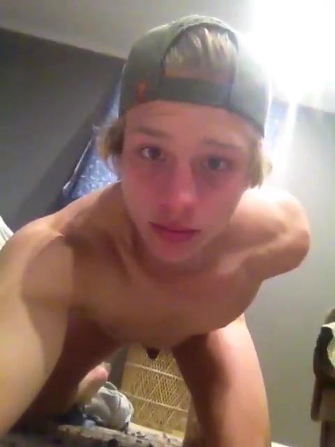 blond skater twink licks his finger and sticks it up his ass